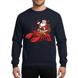 Christmas Enthusiasts' Jolly Santa Claus Riding Vibrant Red Lobster Green Gold Bells Illustration Sweatshirt