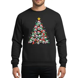 Festive Skull Art Enthusiasts' Vibrant Christmas Tree with Red Green Santa Hats Golden Star & Multi-Color Lights Sweatshirt
