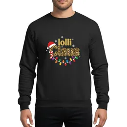 Holiday Enthusiasts' Gold Glitter Lolli Claus, Leopard Print Script, Santa Hat, Red Scarf & Festive String Lights Sweatshirt