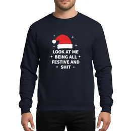 Adult Humor Christmas Fans Bold White Text Red Santa Hat Black Background Four-Point Stars Sweatshirt