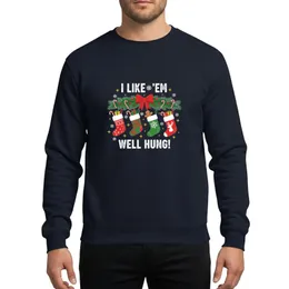 Festive Season Celebrators' Vibrant Christmas Stocking Garland Evergreen Berries Candy Canes 'I Like Em Well Hung' Design Sweatshirt