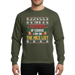 Military Veterans' Ugly Christmas Sweater Inspired Pixel Knit White Red Green Yellow Snowflakes Reindeer Trees Santa Nice List Design Sweatshirt