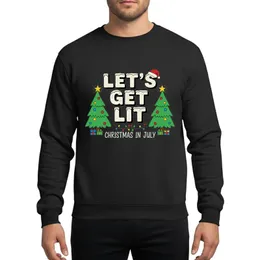 Unisex Holiday Celebrators' Distressed 'Let's Get Lit' Snow-Capped, Santa Hat, Vibrant Green Christmas Trees, Colorful Ornaments & Lights Sweatshirt