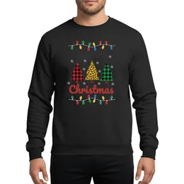 Womens Whimsical Merry Christmas Red Green Plaid Leopard Trees Lights Snowflakes Sweatshirt