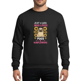 Pug Moms & Sunflower Enthusiasts' Illustrative Tan Pug Yellow Sunflowers Hot Pink White Script Text Sweatshirt
