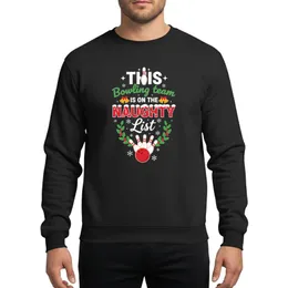 Festive Bowling Fans' White & Red Snow-Capped 'Naughty List' Typography, Green Holly & Gold Bells Bowling Theme Sweatshirt
