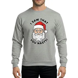 Adults' Humorous Holiday Stern Grumpy Santa Vintage Comic Head 'I Saw That' Bold Red Hat Black Retro Font Art Sweatshirt