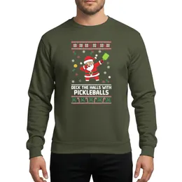 Pickleball Players' Festive Fun Bold Dabbing Santa Pickleball Ugly Christmas Red White Green Pixelated Fair Isle Pattern Sweatshirt