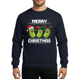 Pickle Lovers' Whimsical Christmas Pickles: Santa, Jester, Reindeer with Rainbow Lights & Pixelated 'MERRY CHRISTMAS' Sweatshirt