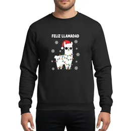 Holiday Humor Fans' Whimsical Llama Red Santa Hat Sunglasses Multi-Color Lights Snowflakes Sweatshirt