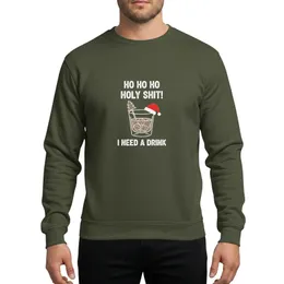Adults' Festive Holiday Humor Typographic Drink Glass Santa Hat Design White Red Green Sweatshirt