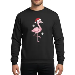 Christmas Flamingo Lovers' Cheerful Bubblegum Pink Flamingo with Candy Apple Red Santa Hat & White Snowflakes Vector Art Sweatshirt