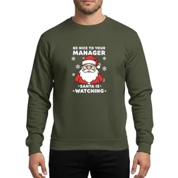 Workplace Holiday Celebrators' Bold Cartoon Red Santa with White Beard, Playful Bubble Text 'MANAGER', White Snowflakes, Chroma Green Sweatshirt