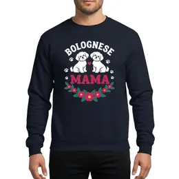 Bolognese Dog Mom's Bold White Bolognese Dog Silhouettes Pink Heart Paw Print Floral Wreath Mama Design Teal Green Sweatshirt