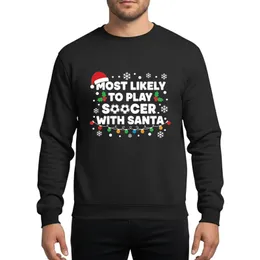 Family Holiday Humor Lovers' White Typographic Christmas Soccer Balls Red Santa Hat Green Holly Lights Festive Pattern Sweatshirt
