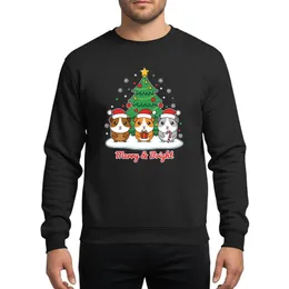 Guinea Pig Lovers' Cheerful Cartoon Guinea Pigs Red Santa Hats Green Christmas Tree Golden Star Ornaments Merry & Bright Whimsical Holiday Sweatshirt
