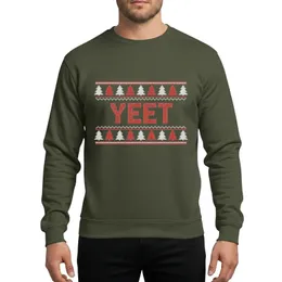 Trendy Holiday Enthusiasts' Bold Red White Knitted YEET Ugly Christmas Sweater with Candy Canes & Fir Trees Sweatshirt