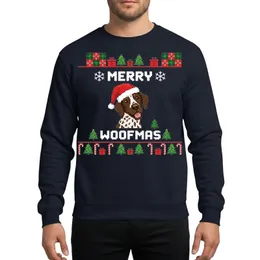 German Shorthaired Pointer Owners' Festive Brown & White GSP Dog Santa Hat Merry Woofmas Pixel Art Christmas Trees Plaid Sweatshirt