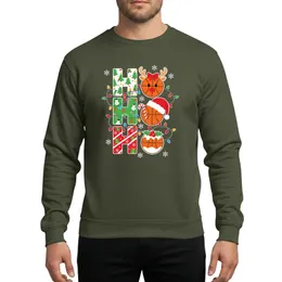 Holiday Sports Fans' Whimsical Christmas Basketball 'Ho-Ho-Ho' Design with Santa Reindeer Candy Canes Snowmen & Colorful Lights Sweatshirt