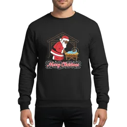 Diverse Christmas Art Lovers' Illustrative Black Santa Kneeling Dark Skinned Baby Jesus Manger & 'Merry Christmas' Sweatshirt