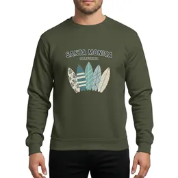 Coastal Style Aficionados Retro Santa Monica California Four Surfboards Illustrative Muted Teal Beige Grey Flat Design Sweatshirt