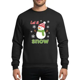Christmas Celebrators' Cheerful Cartoon Snowman Red Striped Beanie Green Zigzag Scarf "Let It Snow" Snowflakes Sweatshirt