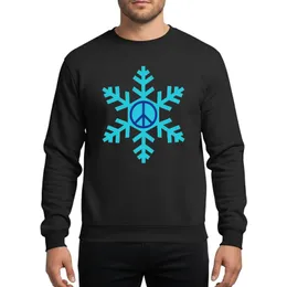 Peace Symbol Enthusiasts' Vibrant Cyan Geometric Snowflake Retro Winter Motif Sweatshirt