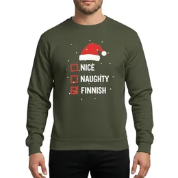 Finnish Heritage Enthusiasts' Hand-drawn Distressed Red White Santa Hat 'NICE NAUGHTY FINNISH' Checklist Design Sweatshirt