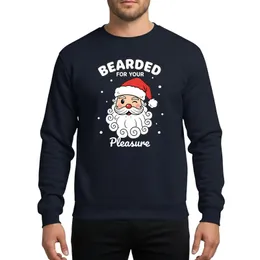 Holiday Humor Enthusiasts' Playful Winking Santa Portrait, Voluminous White Beard, Classic Red Hat, Bold 'BEARDED' Text Sweatshirt