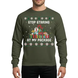 Holiday Party Goers' Retro 8-bit Pixel Art Christmas Gift Stack 'Stop Staring At My Package' Knit Style Sweatshirt