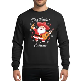 Festive Christmas Enthusiasts Winking Red Sombrero Santa, Tequila & Guitar Feliz Navidad Vector Art Sweatshirt