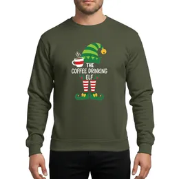 Holiday Coffee Lovers Whimsical Elf Hat Lime Green Stripe Coffee Cup Red Band Elf Legs Design Sweatshirt