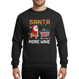 Adult Holiday Fans' Pixelated Ugly Sweater Santa Red Suit Pushing Cart Overflowing Teal Orange Pink Wine Bottles & SANTA WE NEED MORE WINE Text Sweatshirt