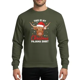 Highland Cow Fans' Rustic Christmas Red Santa Hat Brown Cow Flat Color Snowflakes Stars Cozy Text Art Sweatshirt