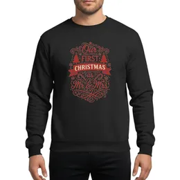 Newlyweds' Ornate Red Mr & Mrs First Christmas Typographic Art with Tree & Candy Cane Motifs Sweatshirt