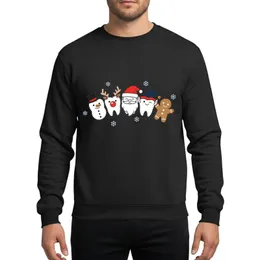 Dental Professionals' Whimsical Christmas Cartoon Tooth Snowman Reindeer Santa Elf Gingerbread Pattern Sweatshirt