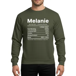 Women's Personalized Melanie Name White Text Nutrition Label Parody Vibrant Green Background Minimalist Typographic Sweatshirt