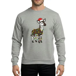 Okapi Lovers' Festive Cartoon Okapi with Santa Hat & Bright Red Green Yellow Cyan Christmas Lights Sweatshirt