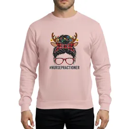 Nurse Practitioner Festive Messy Bun, Reindeer Antlers, Red Black Buffalo Plaid Christmas Lights Sweatshirt