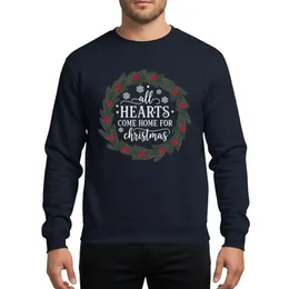 Holiday Family Lovers' Rustic White 'All Hearts Come Home' Script, Forest Green Holly Berry Christmas Wreath Sweatshirt