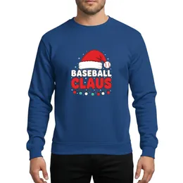 Baseball Fans & Festive Group Celebrators Vibrant Red Santa Hat Baseball Pom-pom, Bold White Baseball & Distressed Red Claus Typography, Red White Blue-Green Christmas Lights Sweatshirt