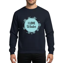 Winter Lovers' Light Blue Cyan Black Hand-Drawn 'I Love Winter' Circular Emblem Whimsical Snowflakes Stars Sweatshirt