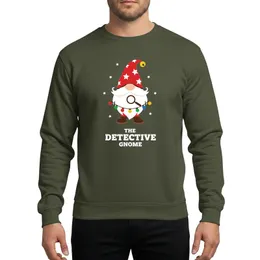 Family Holiday Enthusiasts' Whimsical Christmas Gnome Red Hat Yellow Bell Light String Magnifying Glass White Stars Sweatshirt