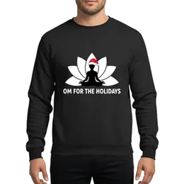 Mindful Holiday Celebrants White Lotus Black Meditating Figure Red Santa Hat 'OM FOR THE HOLIDAYS' Design Sweatshirt