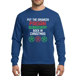 Holiday Party Goers Ugly Sweater Knit Pattern Black Graphic with White Bold Red Green Block Text and Pentagram Motifs Sweatshirt
