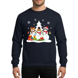 Cat Lovers' Vibrant Festive Cat Snowman Trio: Orange, Brown, Grey Tabbies in Santa Hat & Top Hats, Red & Green Gifts & Ornaments Sweatshirt