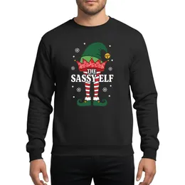 Family & Friends Whimsical Festive Elf Design with Forest Green Hat, Red Striped Legs & 'The Sassy Elf' Typography Sweatshirt