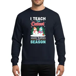 Teachers' Whimsical Snowmen & Evergreen Trees Festive Artwork with Red, Teal, White 'Cutest Snow Babies' Text Sweatshirt