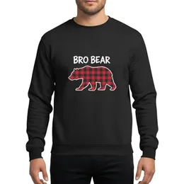 Brotherhood Enthusiasts' Bold Red Black Buffalo Plaid Stylized Walking Bear Silhouette Distressed White 'BRO BEAR' Script Sweatshirt