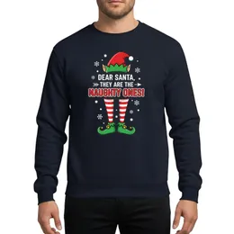 Holiday Fun Lovers' Humorous Red Green White Elf Hat Naughty Ones Striped Legs Cartoon Sweatshirt